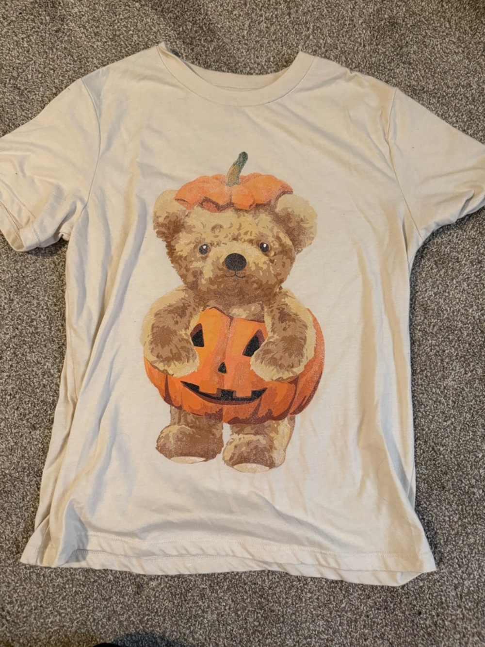 Teddy Bear Pumpkin Graphic Tee - Cream